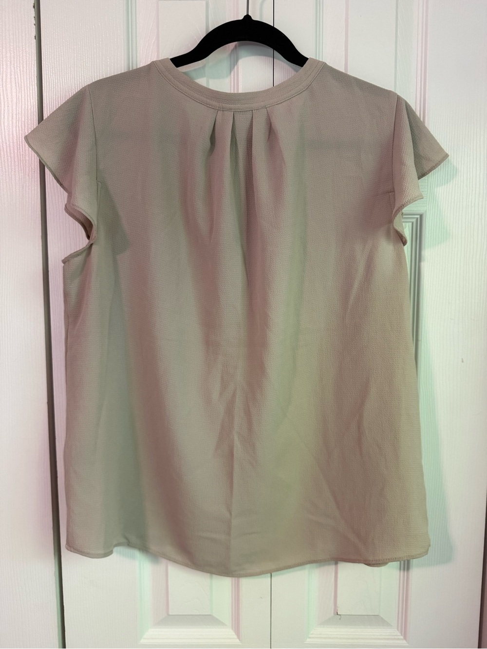 Calvin Klein Light Taupe Flutter-Sleeve V-Notch Blouse - Picture 2 of 4
